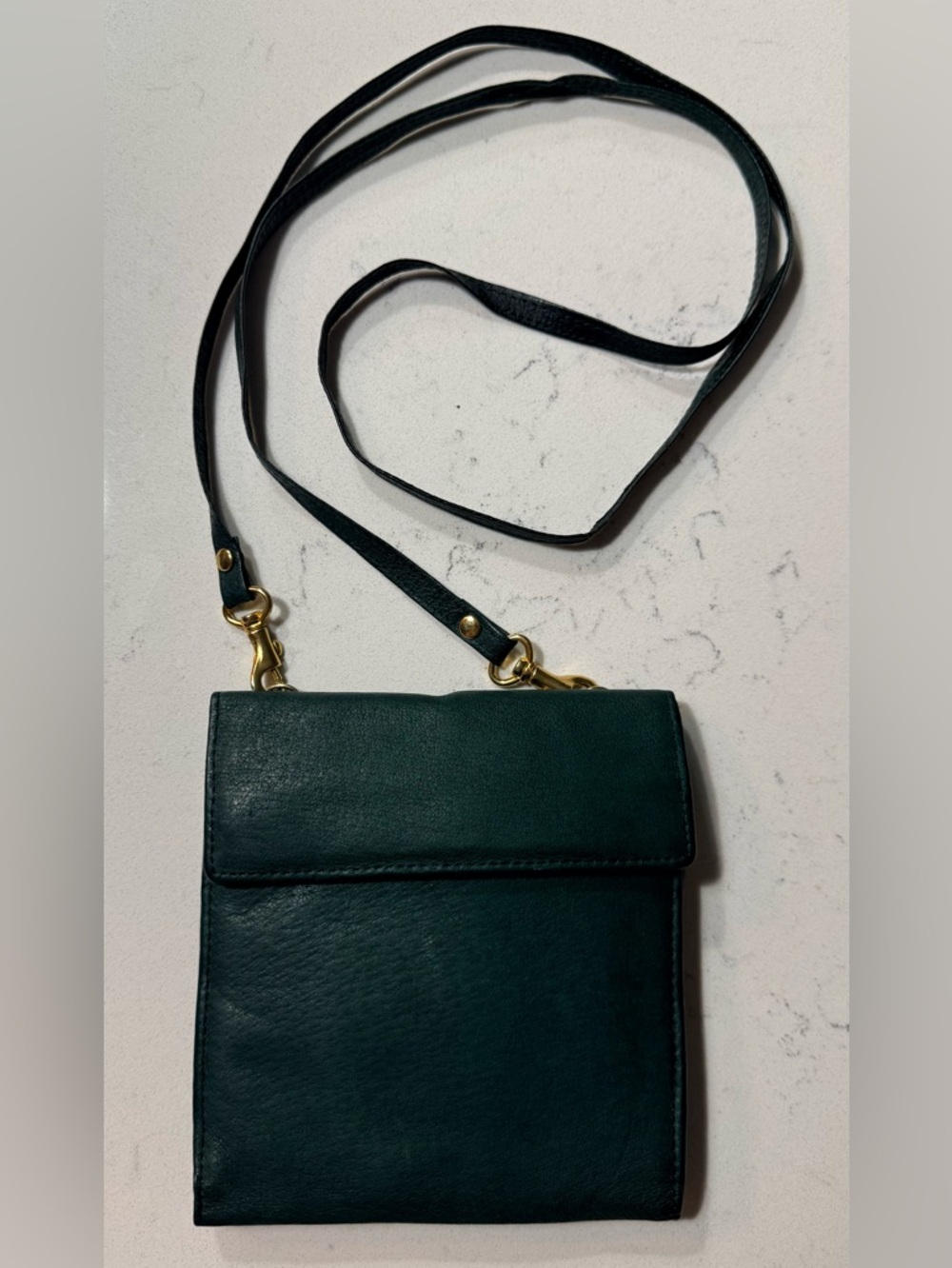 VTG Wilsons Leather Buttery Soft Crossbody Organizer Wallet Bifold Green Gold